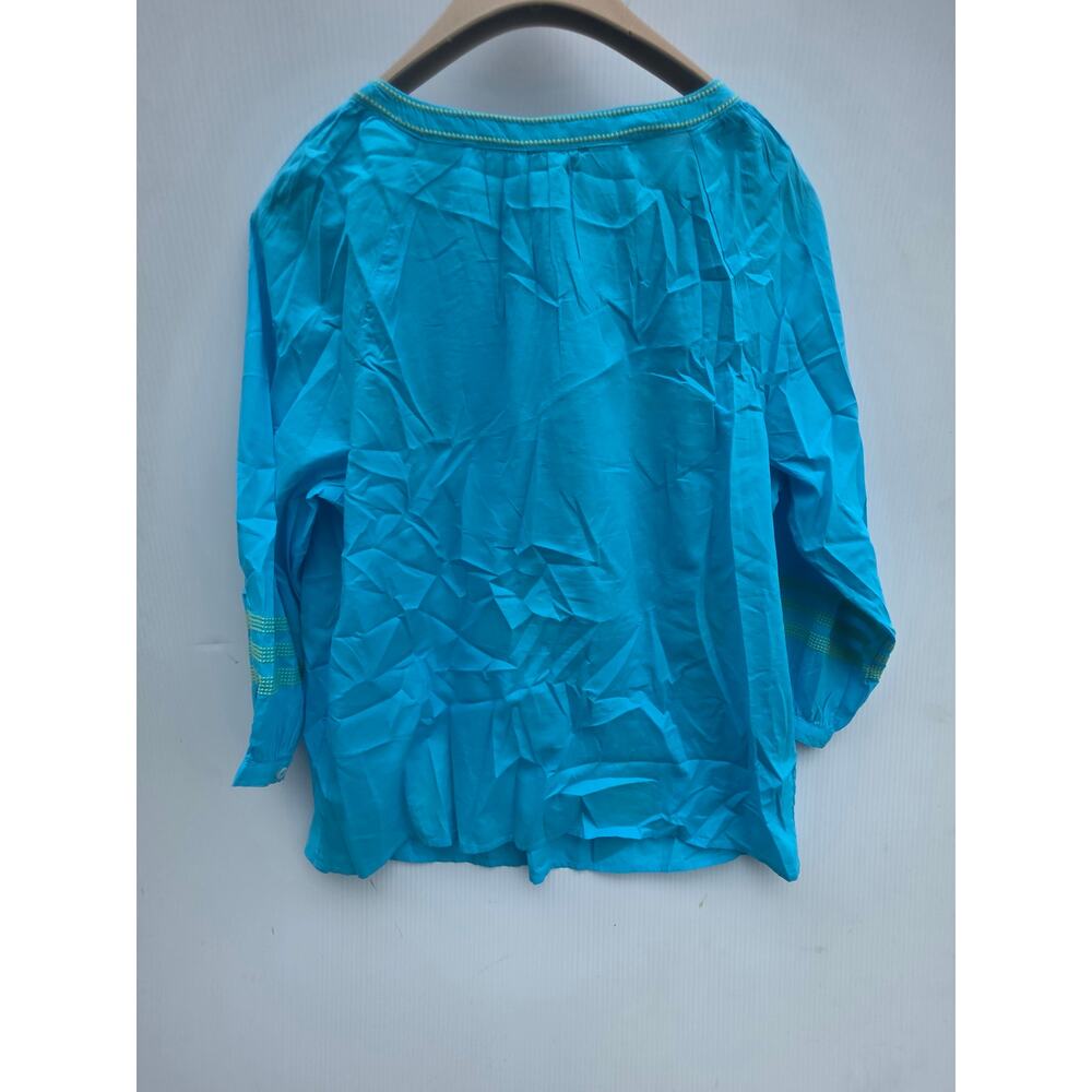 Talbots Blue Embroidered Cotton Tunic Top Size Medium Petite Boho Cottagecore - Picture 6 of 7